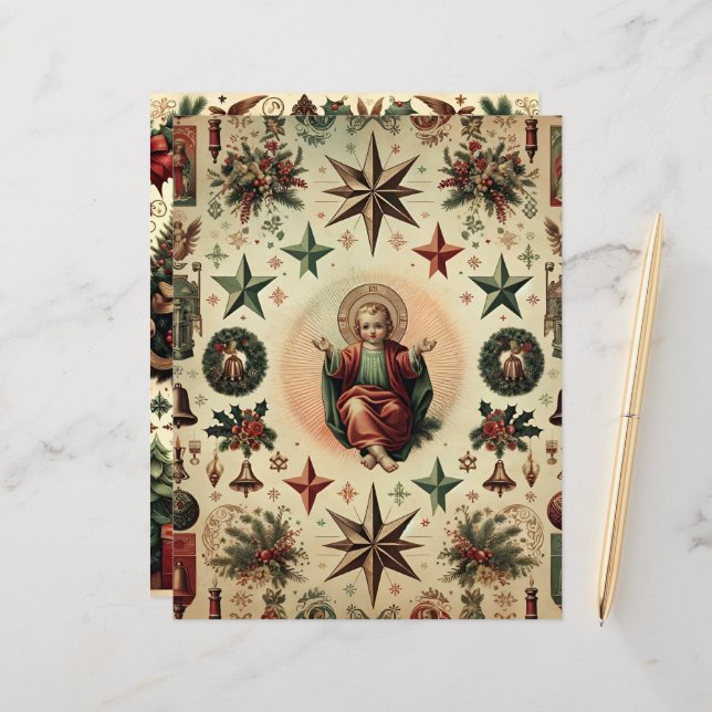 Vintage Christian Christmas Scrapbook Paper (Front/Back In Situ)