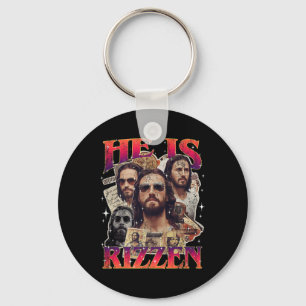 Vintage Christian Easter Day Religious Cross He Is Keychain