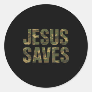 Vintage Christian Faith Quote Jesus Saves Camo  Classic Round Sticker