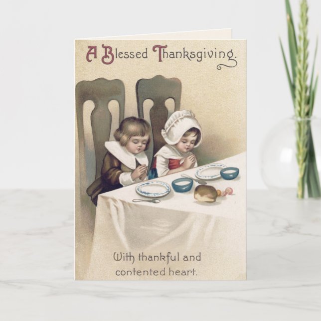 Vintage Christian Pilgrims Thanksgiving Prayer Holiday Card (Front)