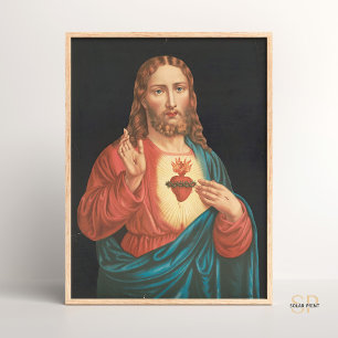 Vintage Christian Poster of S.S. Heart of Jesus