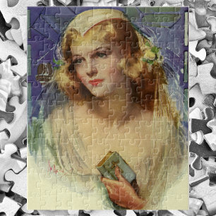 Vintage Christianity Religion, Bride with Bible Jigsaw Puzzle