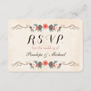 Vintage Christma Floral Pinecone Wedding Carte RSV