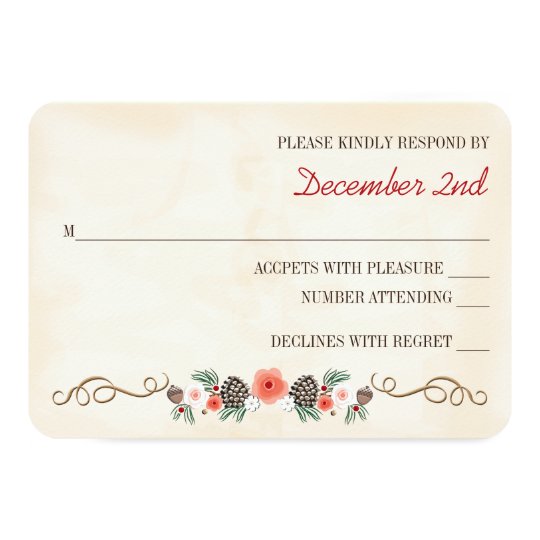 Vintage Christma Floral Pinecone Wedding RSVP Card