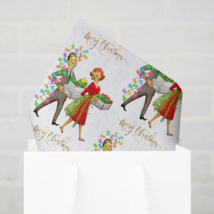 Vintage Christmas 1950's Couple Merry Christmas Tissue Paper