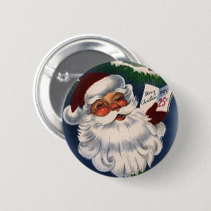 Vintage Christmas, 50s Retro Jolly Santa Claus 2 Inch Round Button