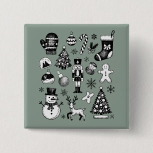 Vintage Christmas 90s Collage Retro Xmas  2 Inch Square Button