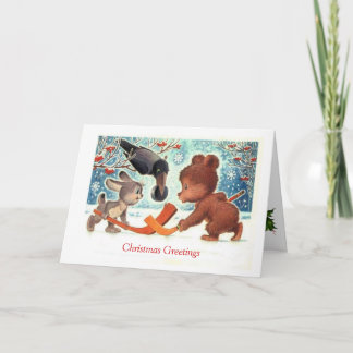 Vintage Christmas, A game of ice hockey Holiday Card