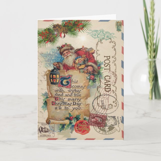 Vintage Christmas Airmail Carte postale Santa Clau (Devant)