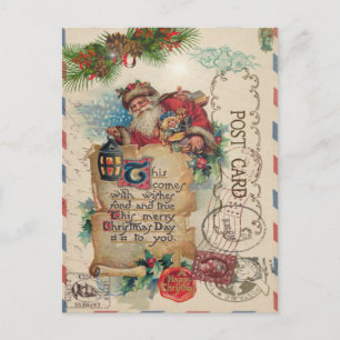 Vintage Christmas Airmail Carte postale Santa Clau