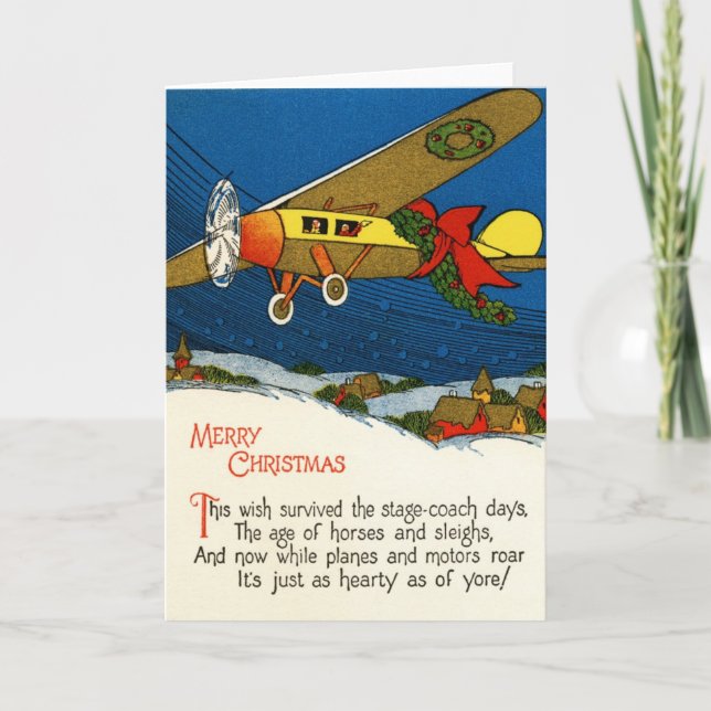 Vintage Christmas Airplane Holiday Card (Front)