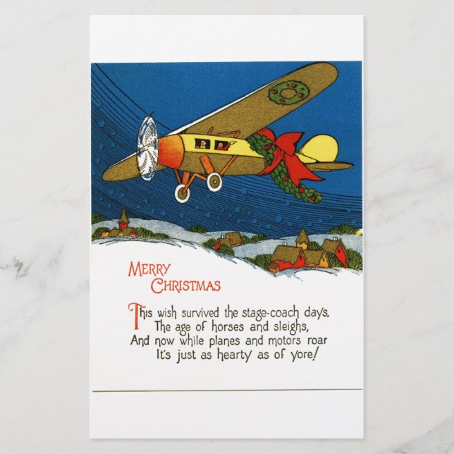 Vintage Christmas Airplane Stationery (Front)