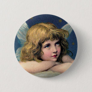 Vintage Christmas Angel and Gold Stars 2 Inch Round Button