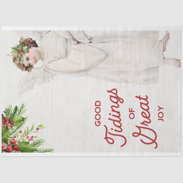 Vintage Christmas Angel and Holly Decoupage Tissue Paper (Front)