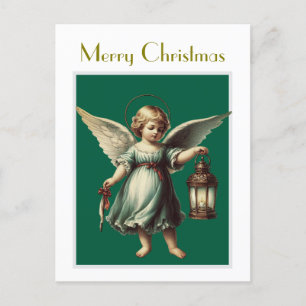 Vintage Christmas Angel and Lantern  Postcard