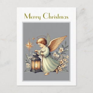 Vintage Christmas Angel and Lantern Postcard