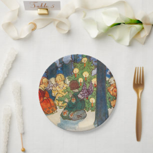 Vintage Christmas angel art Holiday Paper Plate