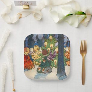 Vintage Christmas angel art Holiday Paper Plate
