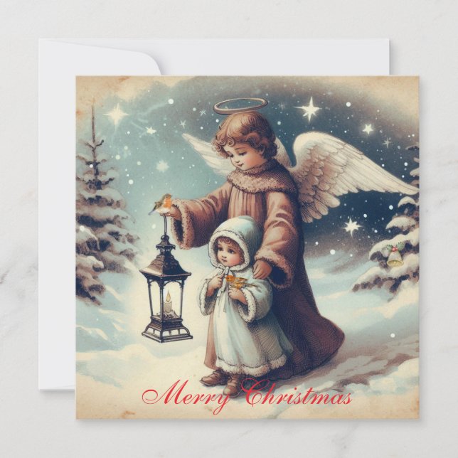  Vintage Christmas Angel , Child and Birds (Front)