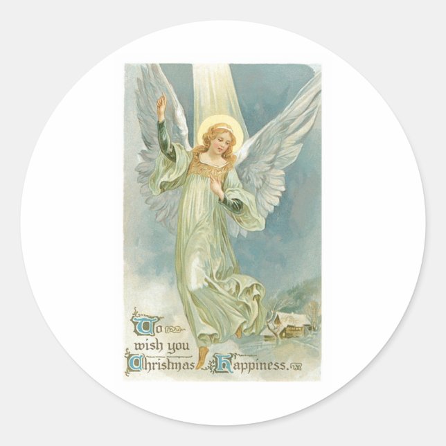 Vintage Christmas Angel Classic Round Sticker (Front)
