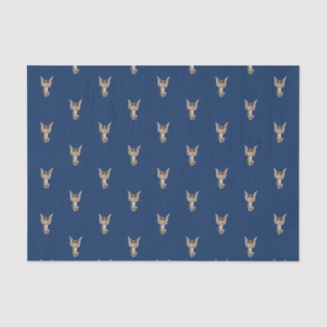 Vintage Christmas Angel Dark Blue Holiday Tissue Paper (Front)