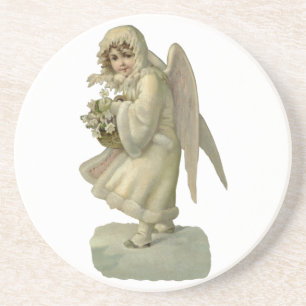 Vintage Christmas Angel Flowers, Victorian Die Cut Coaster
