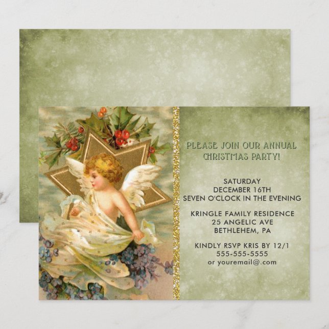 Vintage Christmas Angel Holiday Party Invitation (Front/Back)