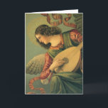Vintage Christmas, Angel Musician Melozzo da Forli Holiday Card<br><div class="desc">Easy to customize Christmas card, just add your names! Angel Musician (c. 1480) by artist Melozzo da Forlì (c. 1438-1494) is a vintage Renaissance Era fine art religious portrait painting. A fresco with an angel making music by playing a musical instrument, the lute. This is one of the most wonderful...</div>