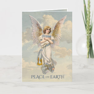 Vintage Christmas Angel Peace Clouds Holiday Card