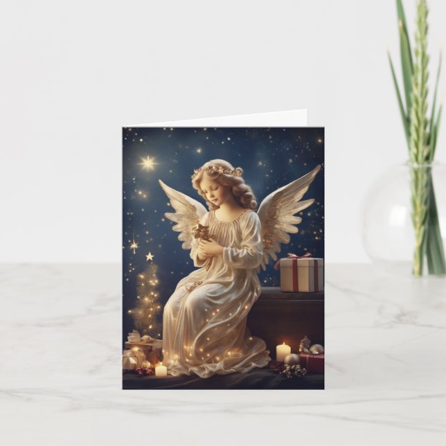 Vintage Christmas Angel Retro Art Custom Message Card (Front)