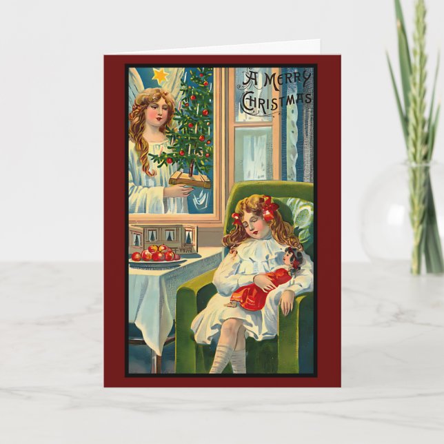 Vintage Christmas Angel Retro Custom Text Card (Front)
