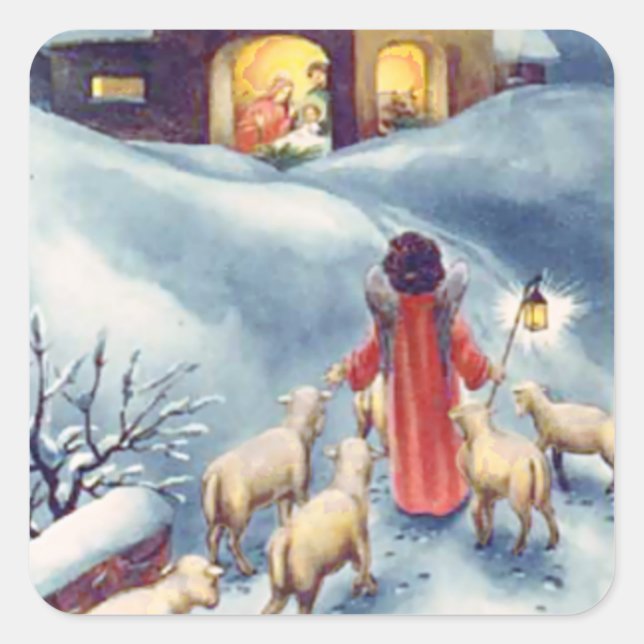 Vintage Christmas Angel Shepherd Nativity Square Sticker (Front)