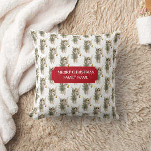 Vintage Christmas Angel & Tree Holiday Custom Name Throw Pillow