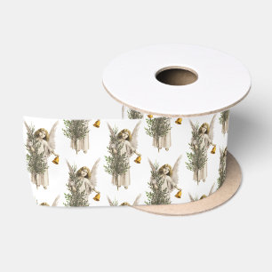 Vintage Christmas Angel & Tree Holiday Satin Ribbon