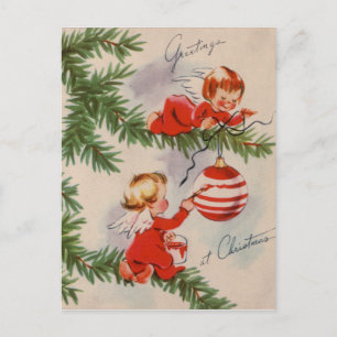 Vintage Christmas Angels Holiday Postcard