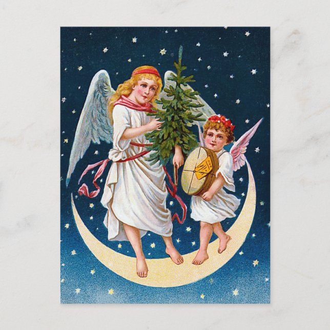 Vintage Christmas Angels Holiday Postcard (Front)