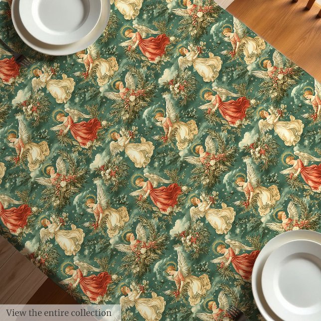 Vintage Christmas Angels holly berry tablecloth (Vintage Christmas Angels holly berry tablecloth)