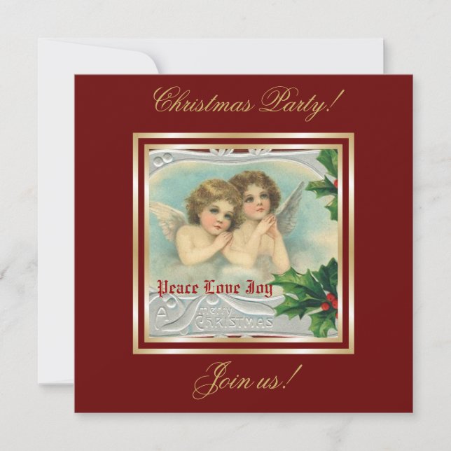 Vintage Christmas angels & holy berry invitation (Front)