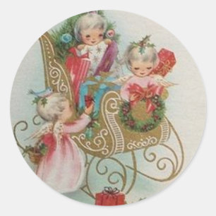 Vintage Christmas Angels In Sleigh Classic Round Sticker