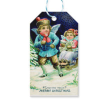 Vintage Christmas Angels Sledding