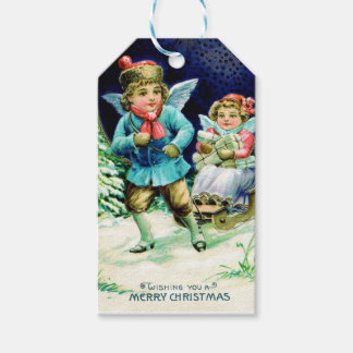 Vintage Christmas Angels Sledding Gift Tags