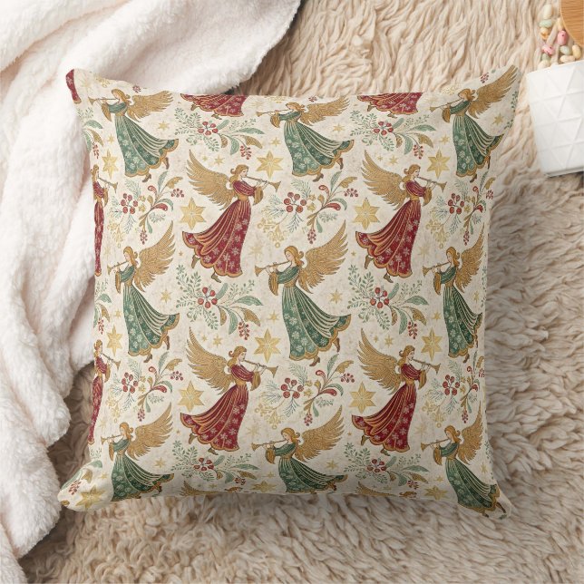 Vintage Christmas Angels Throw Pillow (Blanket)