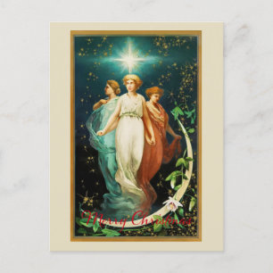 Vintage Christmas Angels with Star Postcard