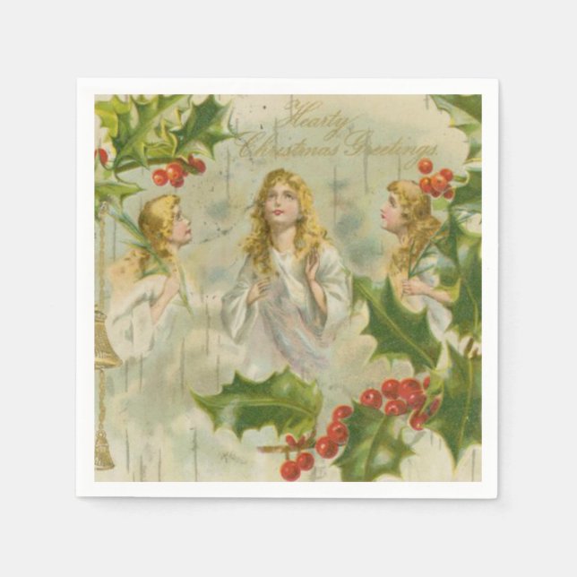 Vintage Christmas Angels with Wreath Napkin (Front)