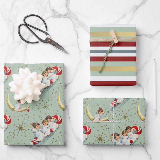 Vintage Christmas Angels Wrapping Paper Sheet (Front)