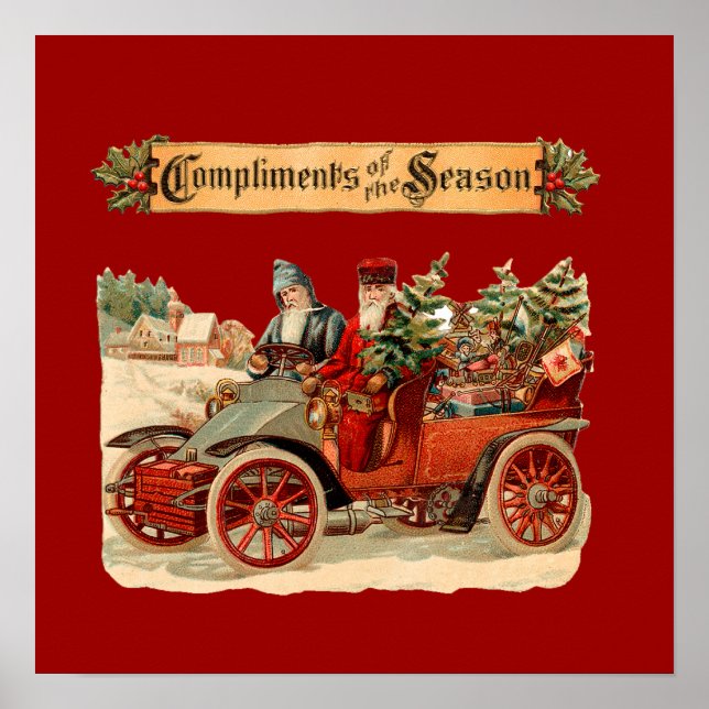 Vintage Christmas Antique Car Poster (Front)