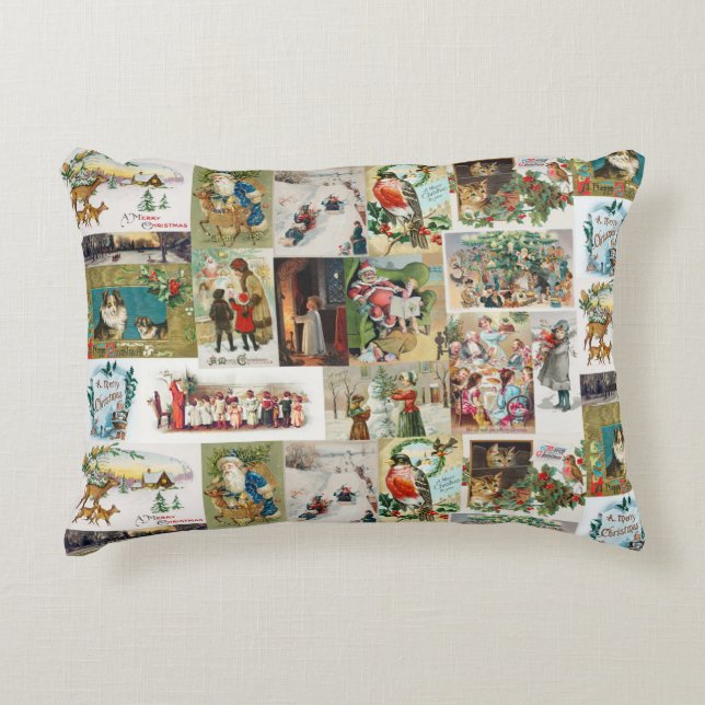 Vintage Christmas Antique Collage Accent Pillow (Front)