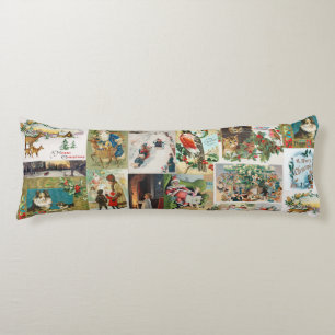 Vintage Christmas Antique Collage Body Pillow