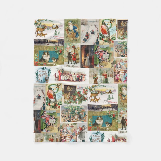 Vintage Christmas Antique Collage  Fleece Blanket (Front)