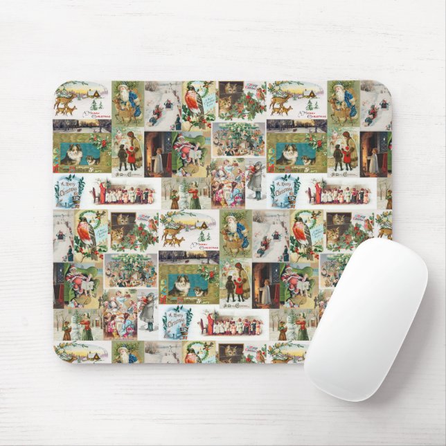 Vintage Christmas Antique Collage Xmas Mouse Pad (With Mouse)